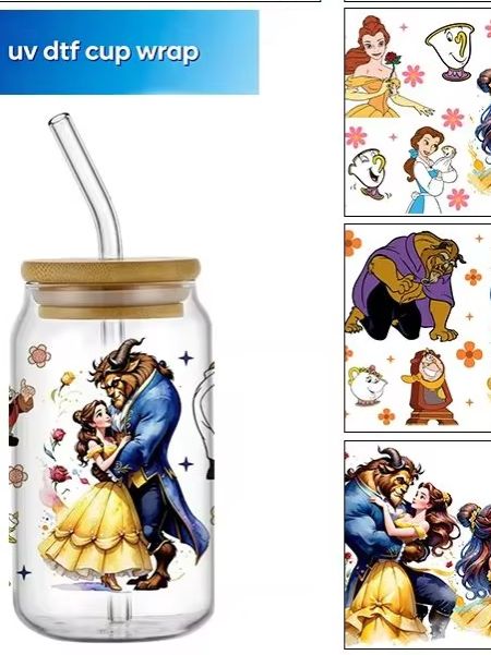 Coffee And Tea Glass - Stiker transfer 3D kartun putri populer